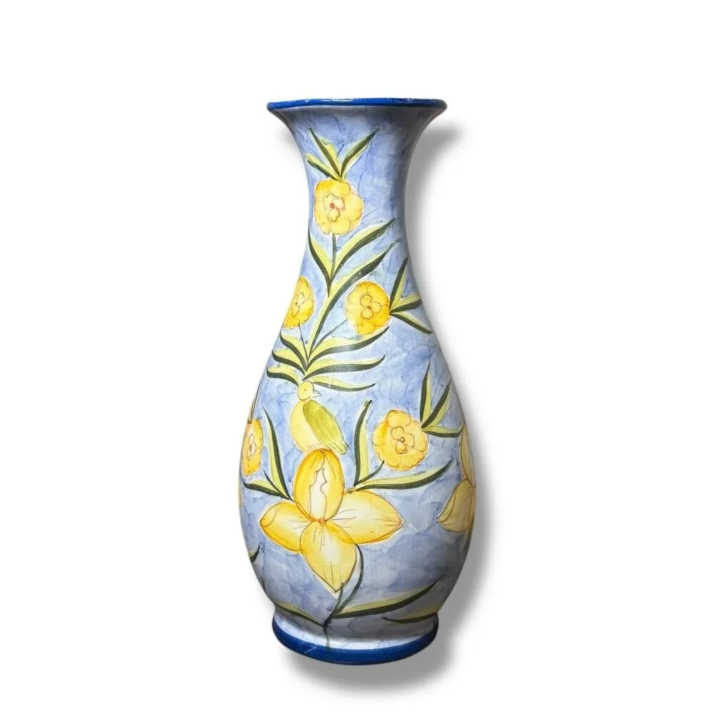 Hand-Painted Floral Vase Ceramic Grand Millennial Tall‎ Botanical Pottery Decor